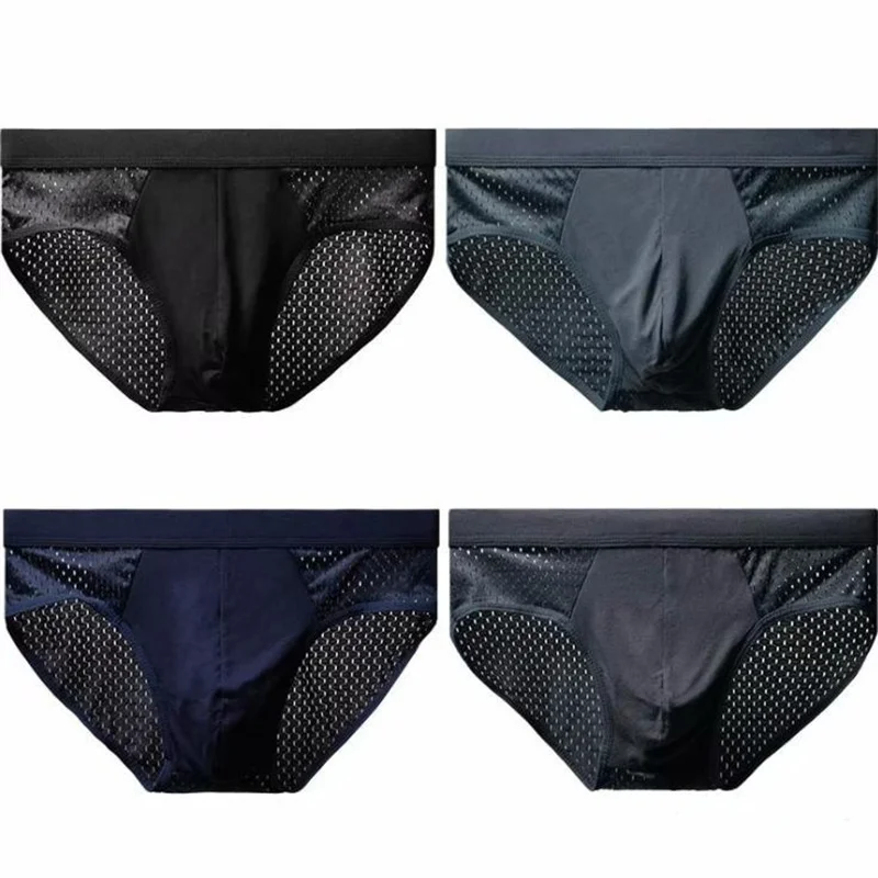 Ice Silk Ultra Thin Low Waist Mesh Wicking Male Underwear Comfortable Breathable Seamless Elasticity Thin Simple Men Briefs Cold