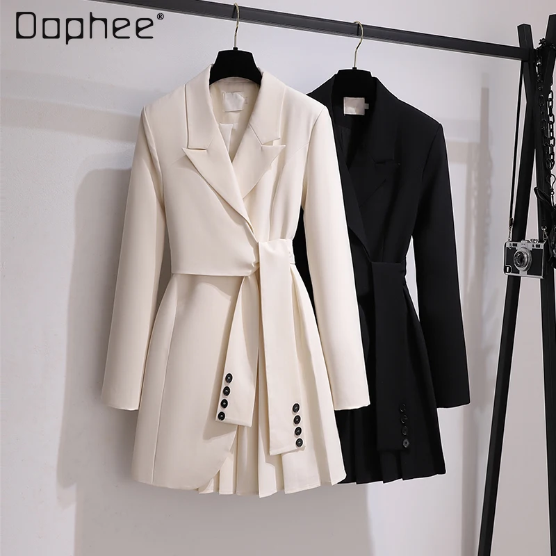 

Elegant Black Mid-length Dress Spring 2022 New Woman Chic Loose Slimming Long Sleeve Buttons Suit Dresses Vestidos De Mujer