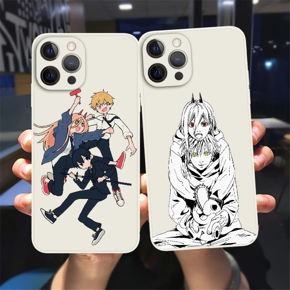 

Chainsaw Man Pattern Cartoon Phone Case For iPhone 13 12 11 Pro Max Xs Xr 8 7 Plus 13 Mini antique white Liquid Silicone Cover