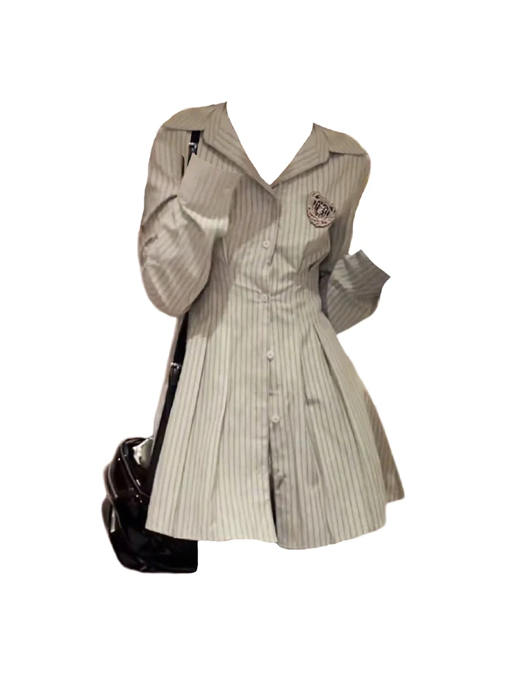 

Preppy Style Casual Summer Baggy Korean Fashion Gyaru 2 Piece Shorts Sets Striped Single Breasted Blouses+Elastic Waist Shorts