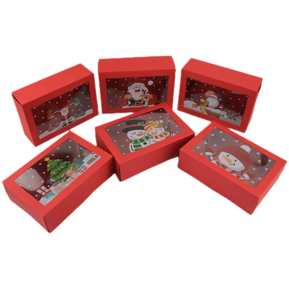 

6 Pcs Biscuit Box Christmas Treats Containers Candy Cartoon Party Bags Supplies Paper Favors Elder Gifts