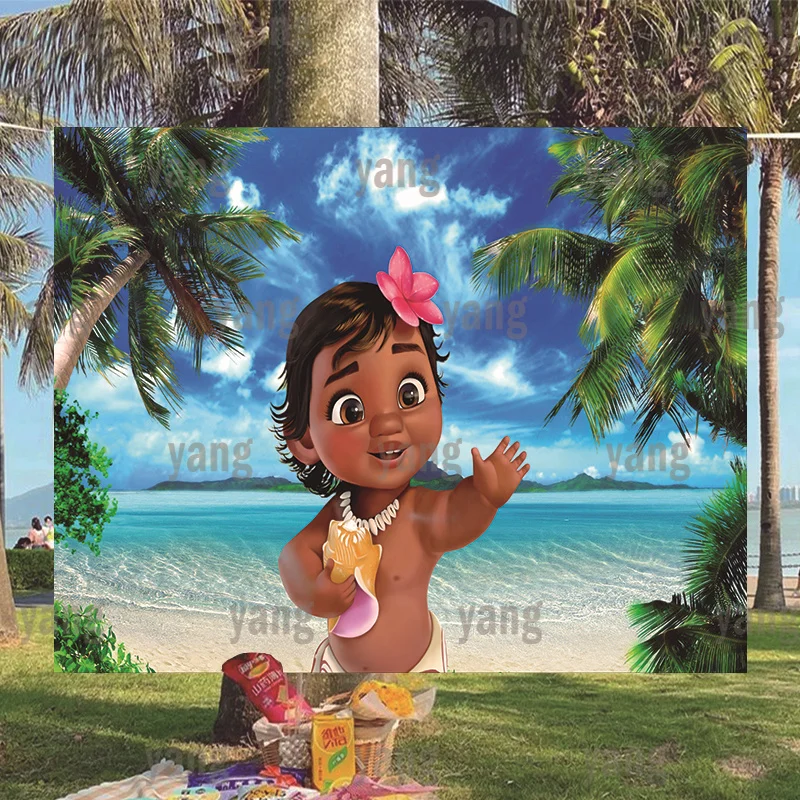 

Summer Disney Backdrop Princess Flower Skirt Moana Happy Birthday Party Cartoon Decoration Vaiana Newborn Backgrounds Banner