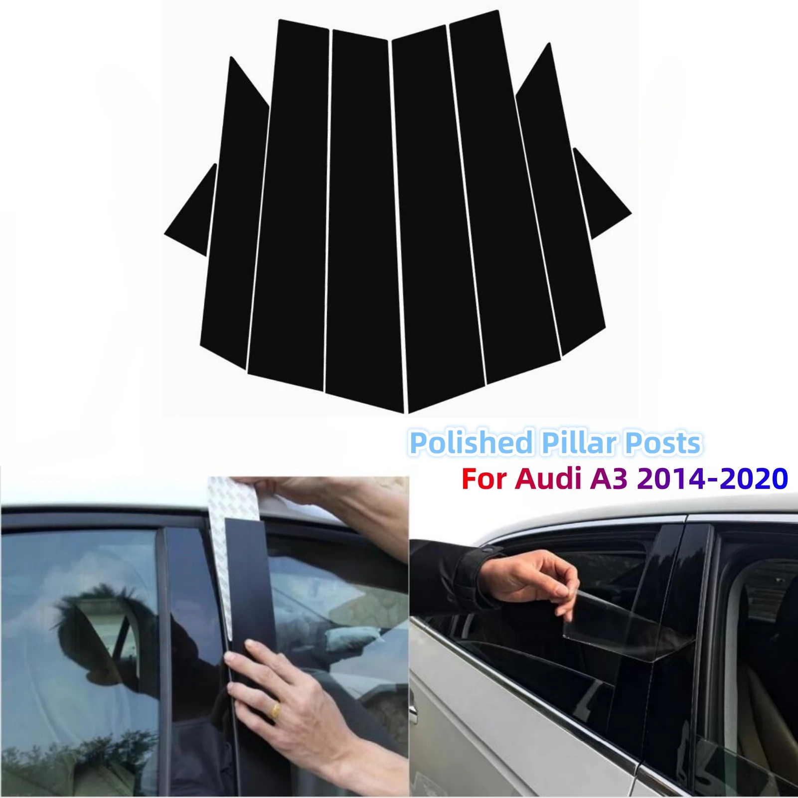 

Polished Pillar Posts For Audi A3 Accessories 2014-2020 Piano Black Window Trim Cover BC Column Sticker Auto Exterior Tuning