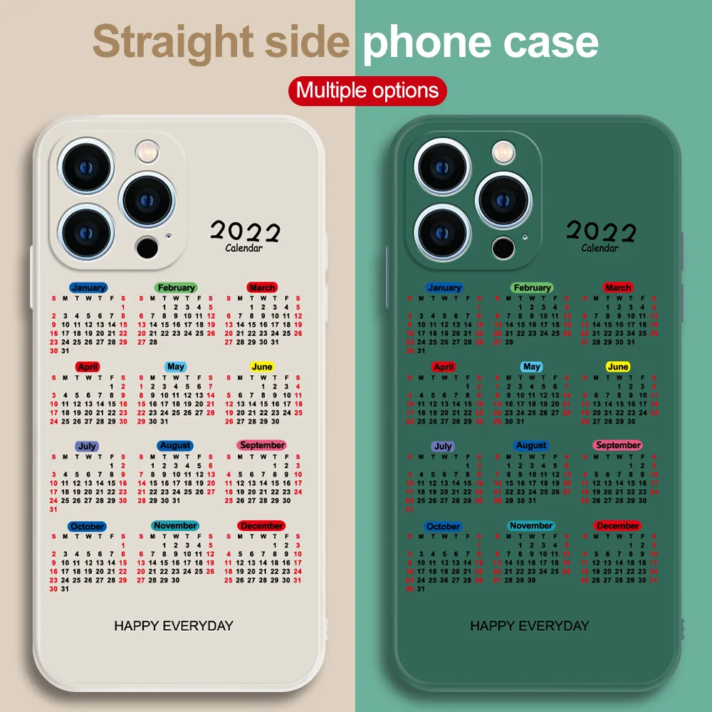 

2022 New Calendar Painted Phone Case For iPhone 13 12 11 Pro Max Mini X XS MAX XR 7 8 6 plus 6S Straight Edge Protective cover
