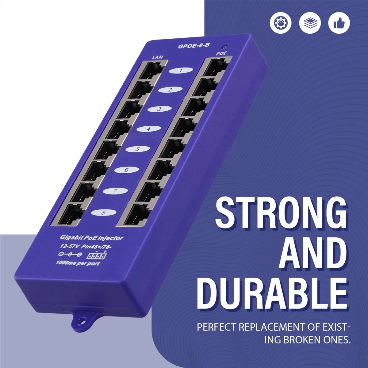 【Инжектор Power over Ethernet】 Новый 802.3af Mid-Span PoE инжектор, режим B(45+,78-), пассивный гигабитный 8-портовый PoE инжектор для UBNT (art.: 3920dd212cfbe) - 3920dd212cfbe