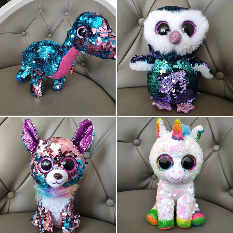 

15 см блестки единорог плюшевые животные блестки красочные мягкие игрушки кошка сова лиса кролик Единорог Фламинго овечка дракон собака