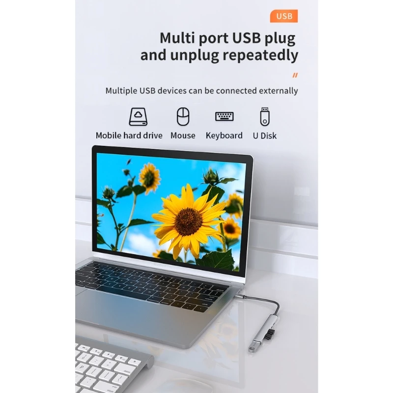 

USB Hub 5 in 1 Port Type C Hub for Laptop, Mobile, and Other Type C Devices Can Printer Plug & Play Dropship