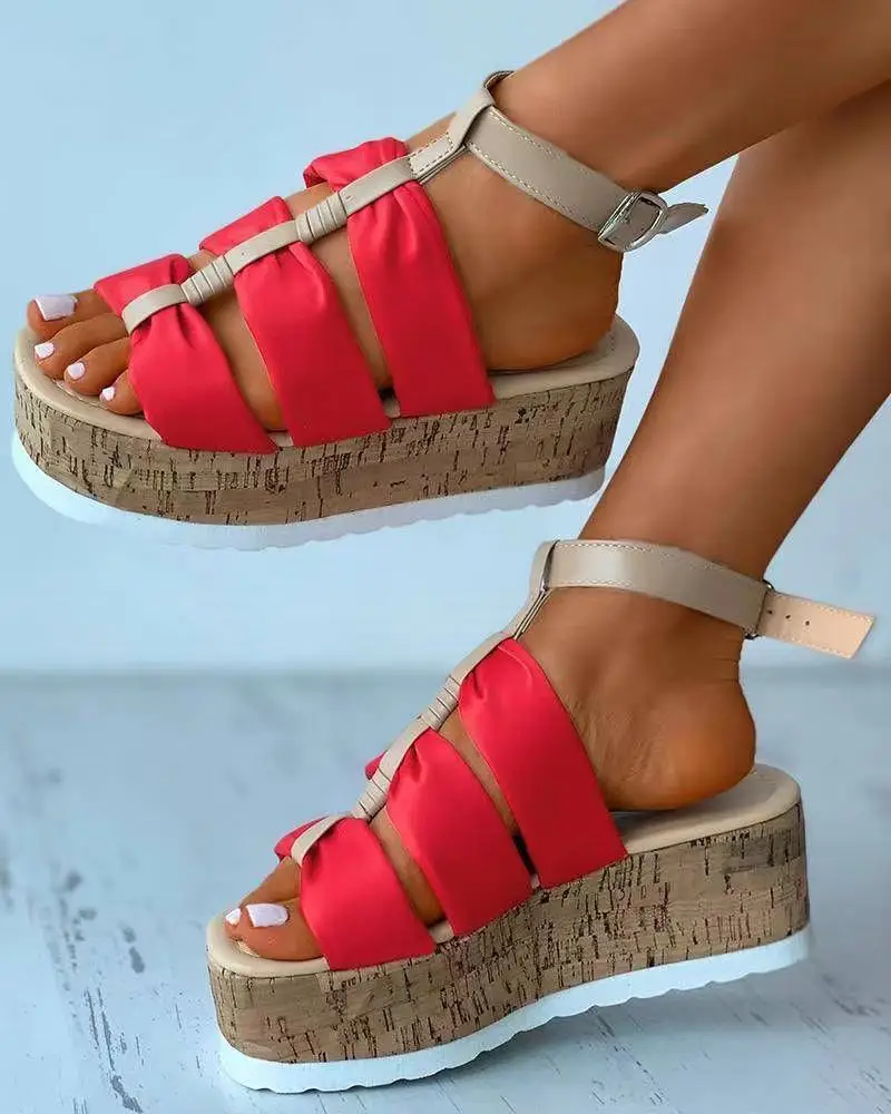 

Summer Women's Sandals Nice New Outdoor Comfortable Platform Wedges Sandals Shoes for Woman Vintage Buckle High Heel Sandals