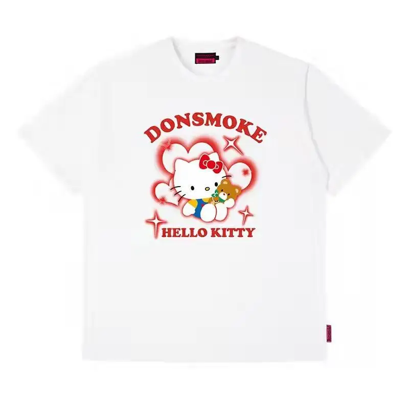 

Kawaii Sanrioed Hello Kitty Kuromi My Melody Cinnamoroll Joint Print Men and Women Couple Short Sleeve T-Shirts Toys for Girls