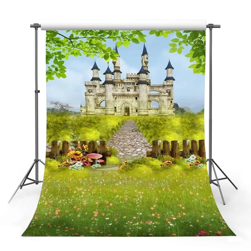 

Spring Dreamy Castle Floral Grassland Forest Backdrop Baby Birthday Party Photography Background for Photo Studio Photocall Prop