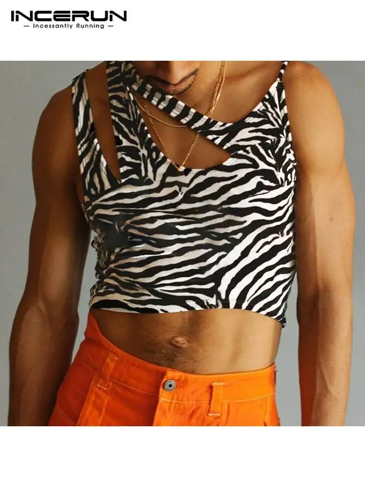 

Мужская Асимметричная футболка в полоску, с принтом зебры