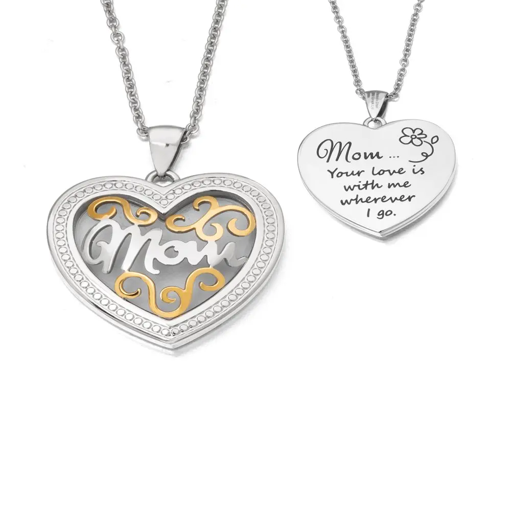

Stainless Steel Two-Toned Mom Locket Pendant, 20 Rope Chain