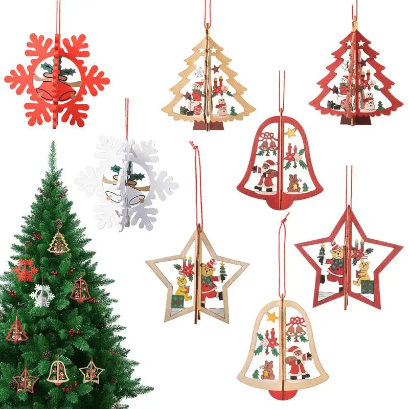 

Деревянная подвеска в виде рождественской елки, объемная полка, зимняя семейная теплая тема, подвески, вращающиеся на ветру Вечерние