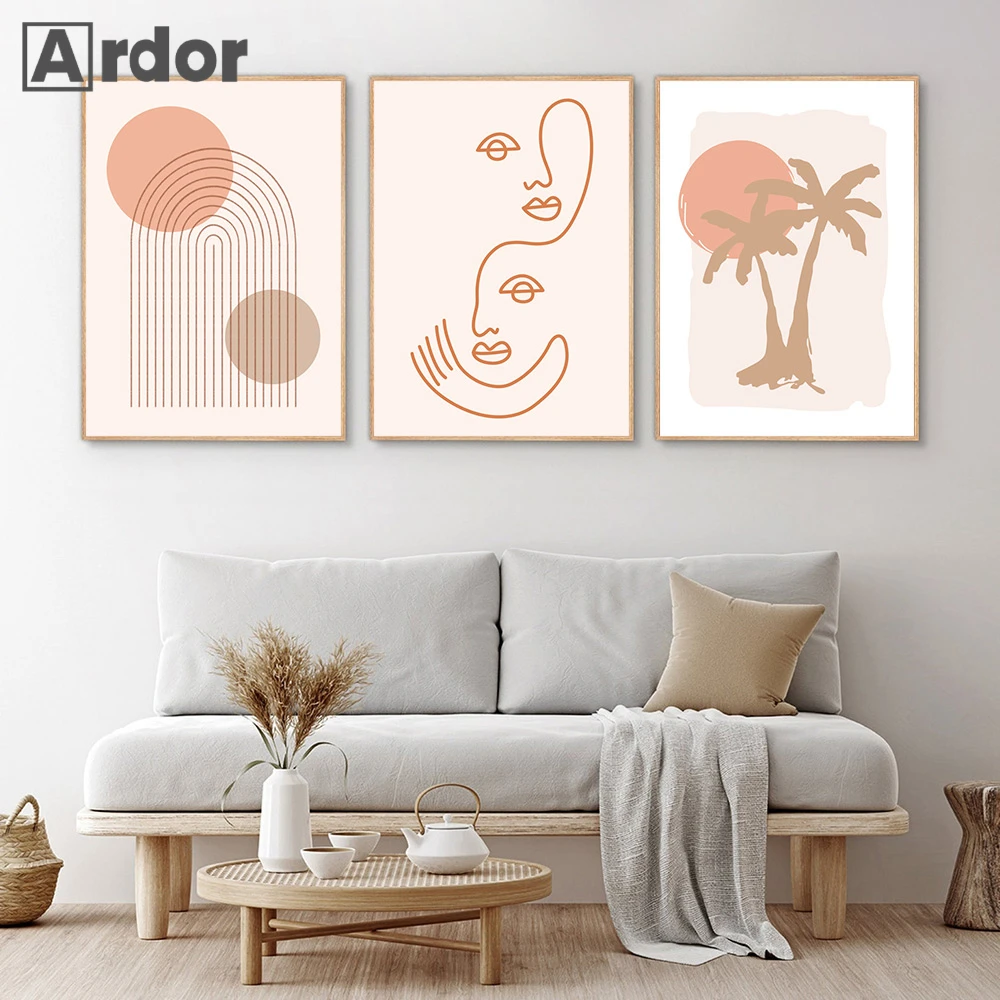 Абстрактный постер на холсте в стиле бохо с изображением солнца пальмовых