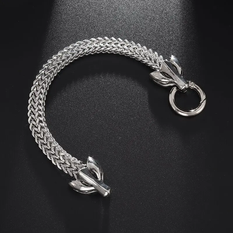 Браслет мужской из нержавеющей стали с двойной лисьей головой ювелирное изделие