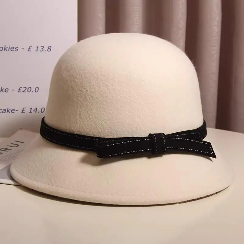 Осенне-зимняя японская модная шерстяная шляпа с контрастным цветным бантом