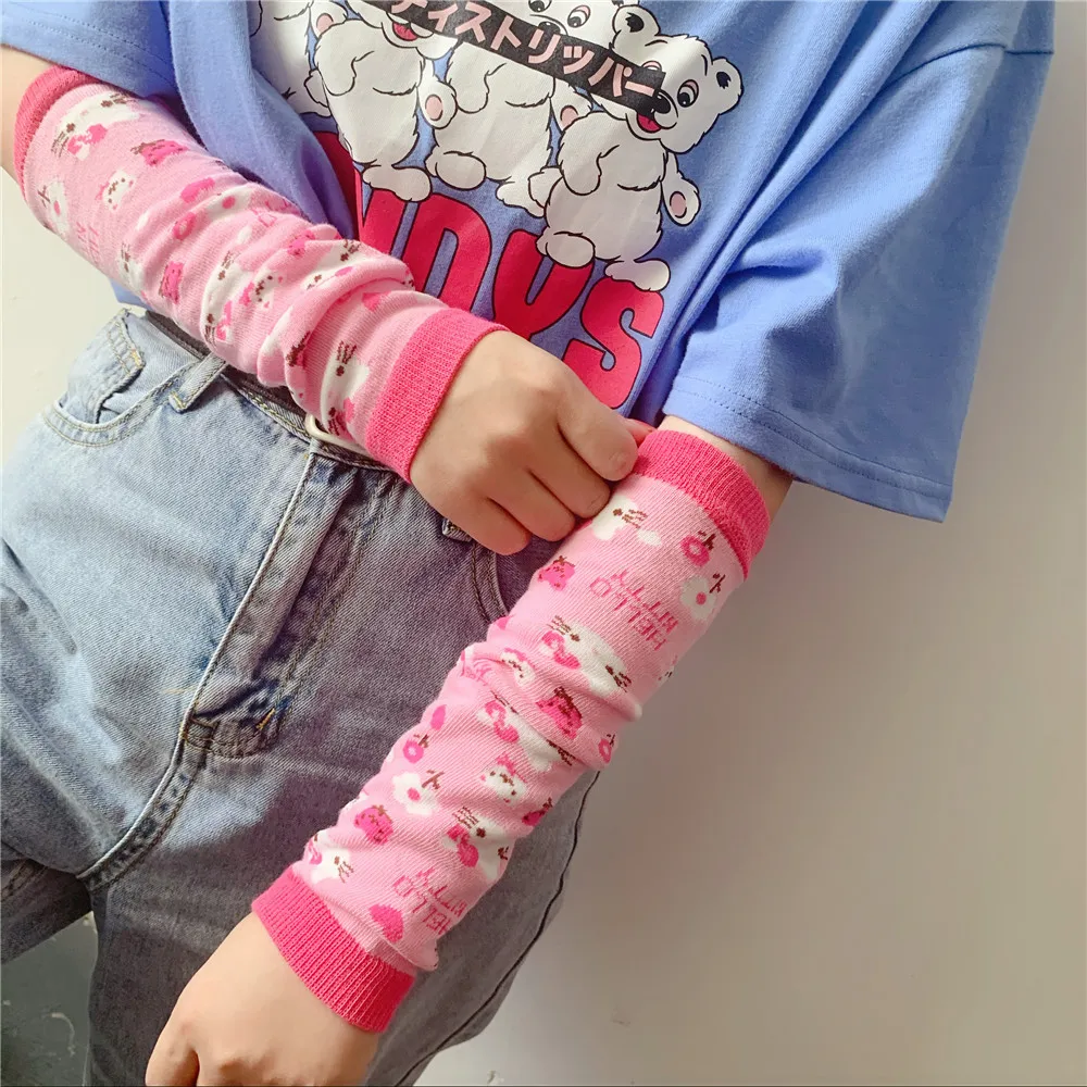 

Girl Gloves Kawaii Kitty Punk Gothic Sleeves Cartoon Cute Lolita Fingerless Cuff Knit Pink Glove Arm Warmer Fashion Arm Sleeve