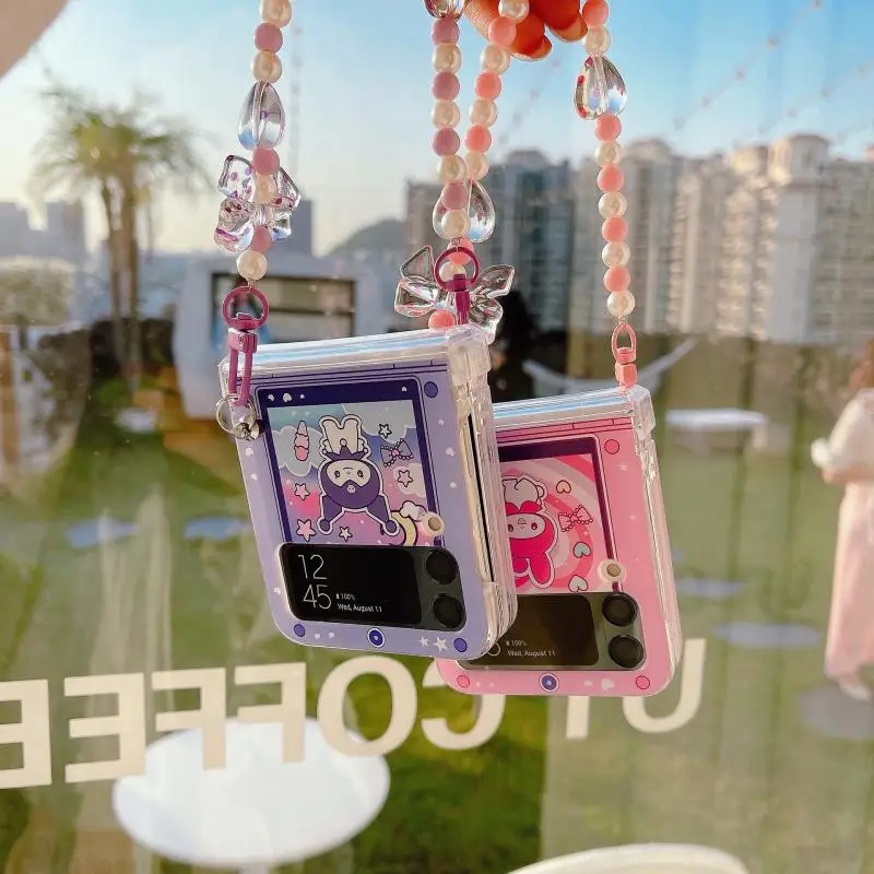 

Kuromi My Melody Bracelet Folding Phone Case for Samsung Galaxy Z Flip 3 Zflip4 Kawaii Cartoon Pc Anti-Drop Protective Cover New