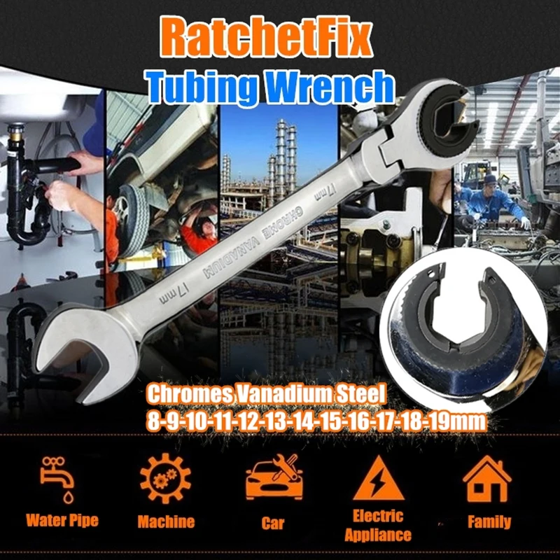 

8-19 мм комбинированный трубный ключ с гибкой головкой инструменты для ручного ремонта автомобиля Высококачественная портативная реверсивная нержавеющая сталь 180 °