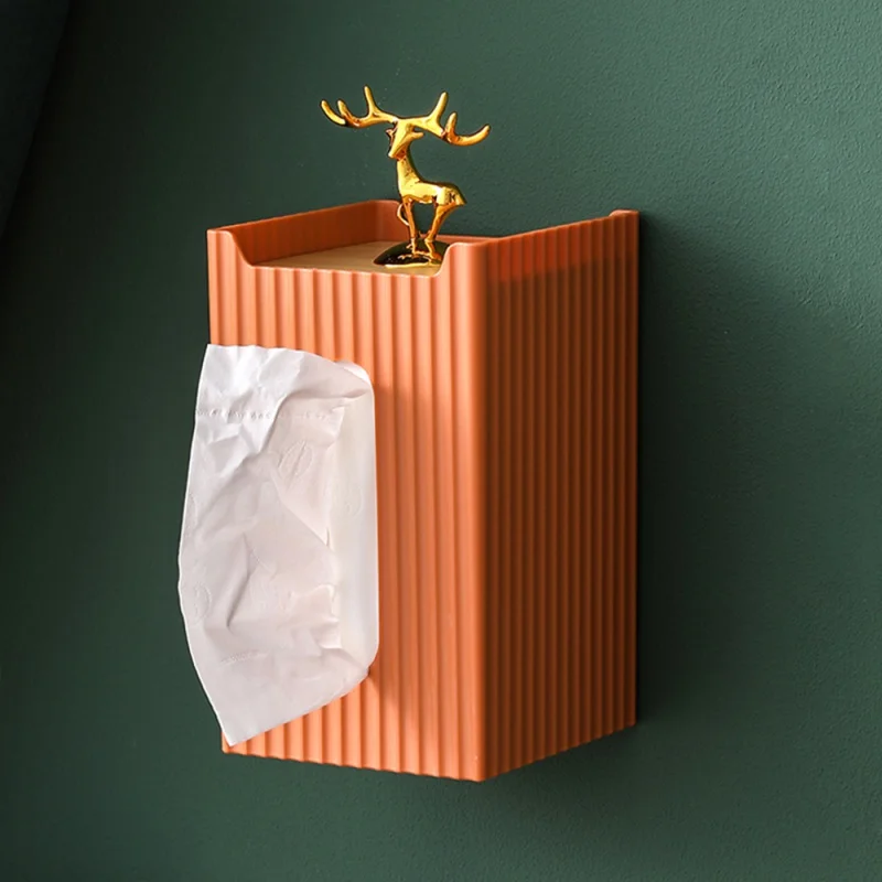 

Creative Golden Elk Sculpture Wall Hanging Tissue Box Plastic Material Room Bathroom Accessories Napkin Holder for Kitchen