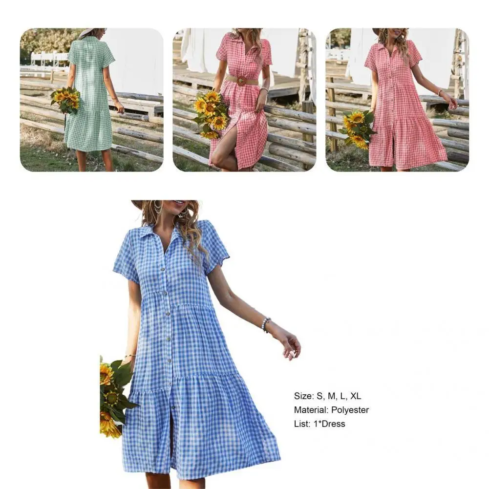 

Attractive Party Dress Turndown Collar Single Breasted Streetwear Loose-fitting Mid-Calf Dress