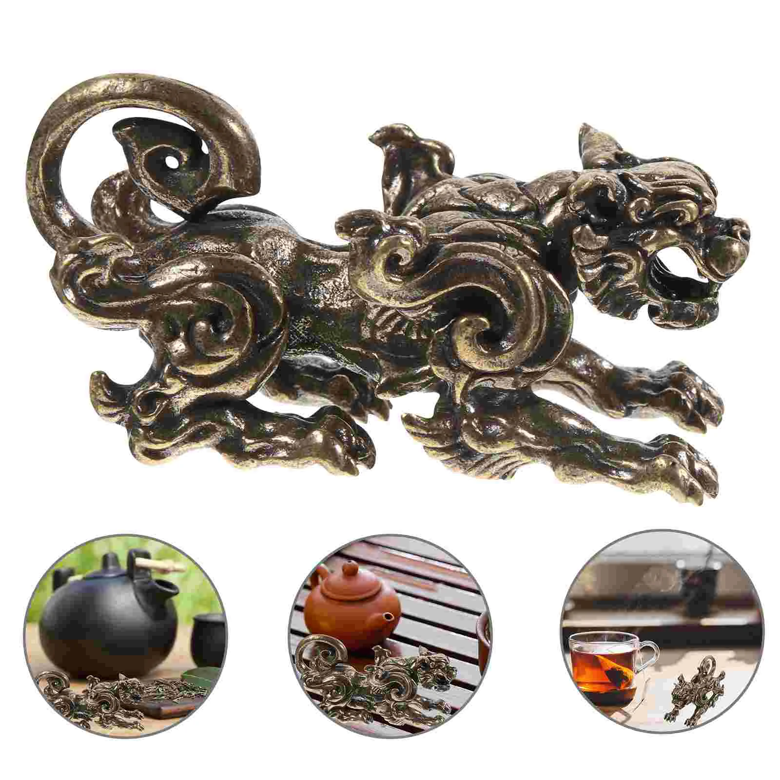 

Retro Brass Animal Figurine Brass Adornment Miniature Kylin Shaped Brass Statue