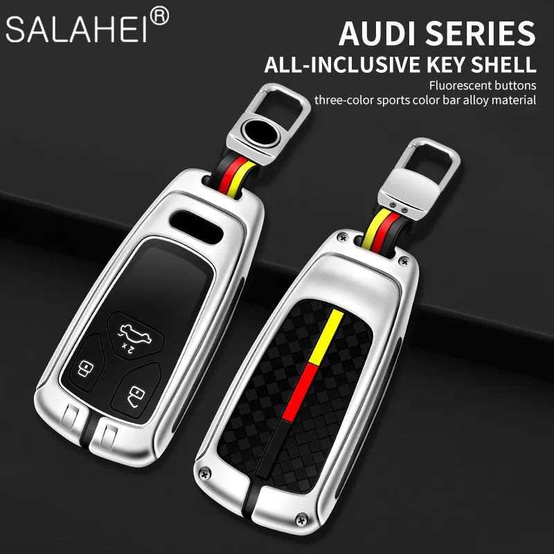 

Car Luminous Key Bag Zinc Alloy Key Case Full Cover For Audi A4 B9 A5 A6 8S 8W Q5 Q7 4M S4 S5 S7 TT TTS TFSI RS Auto Accessories