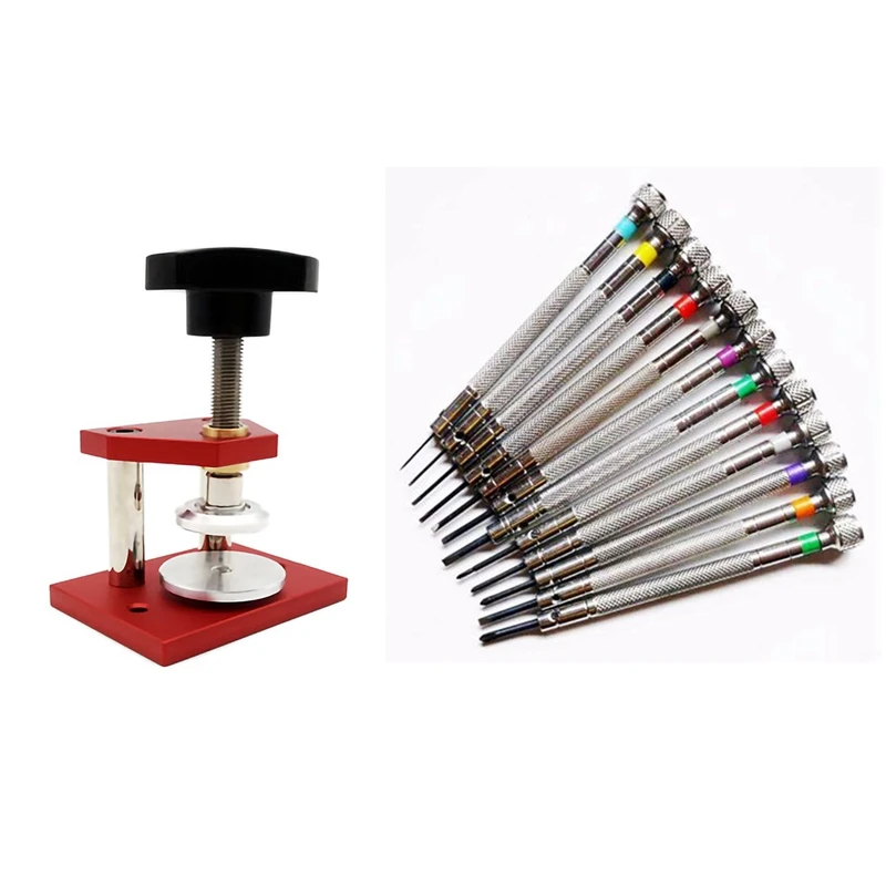 1Pcs Watch Case Press Medium Heavy Duty Watch Case Pressing Tool With 12 Nylon Dies For Watch Repair & 13Pcs 0.6Mm-2.0Mm Watchma