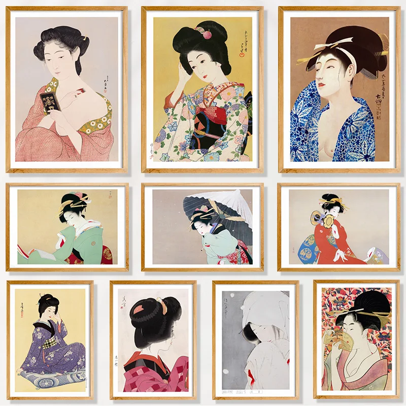 

Japanese Geisha Poster Vintage Japanese Women Traditional Art Culture Ukiyo-e Style Pictures HD Print Canvas Painting Home Decor