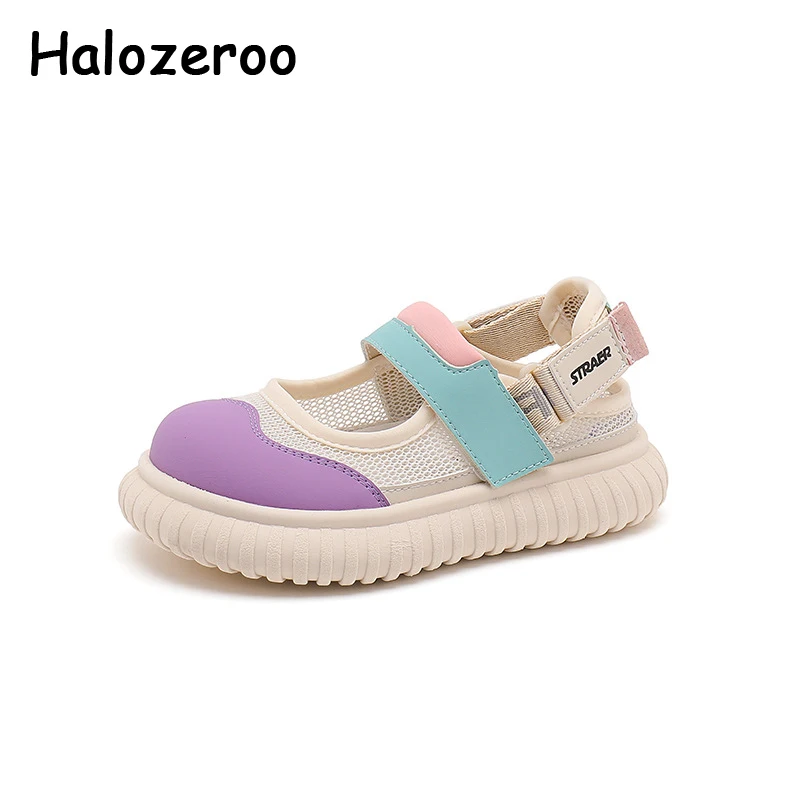 

Детские пляжные сандалии, брендовые фиолетовые спортивные туфли для маленьких девочек, модные тапочки на платформе с закрытым носком для мальчиков, лето