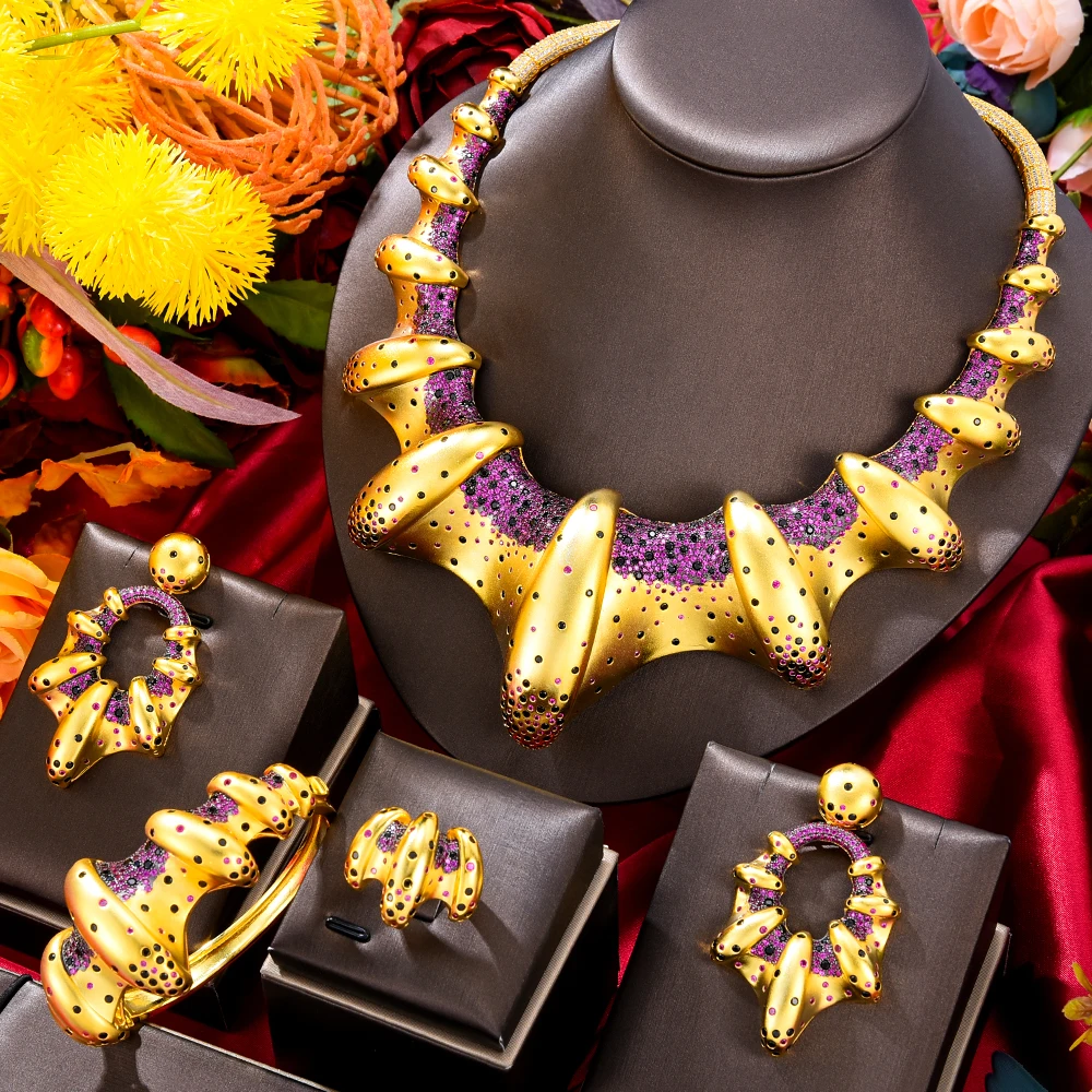 

Missvikki DUBAI 4pcs Bridal Necklace Earring Bangle Ring For Women Wedding Party Show CZ Original Luxury Bridal Jewelry Sets