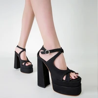 16cm summer europe and the united states fashion platform square head fish mouth hate high satin high heel rome sandals fetish