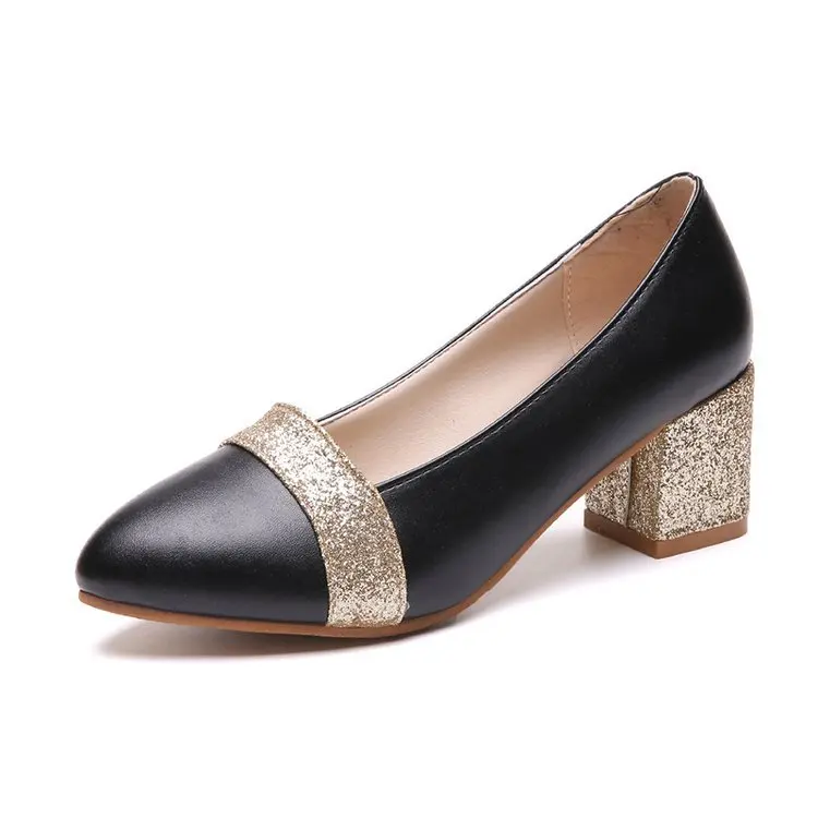 

Women Pumps Sweet Style Square High Heel sequins Pointed Toe Spring and Autumn Elegant Shallow womens Shoesjn7