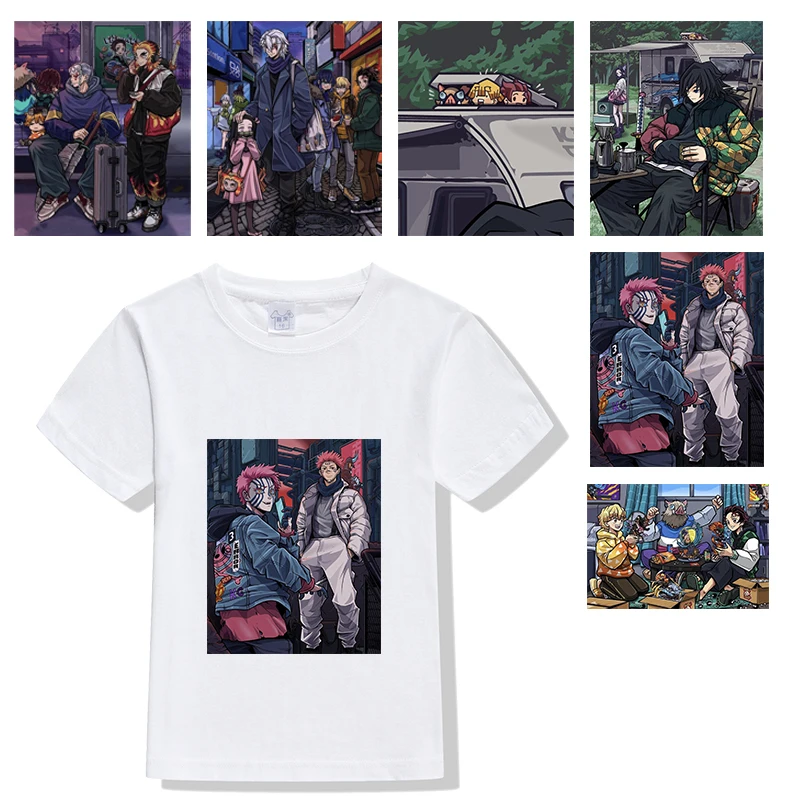 

Hand Painted Demon Slayer Heat Transfer Clothing Patch DIY Decorative Hoodie T-Shirt Printing Ironing Patches For Boys