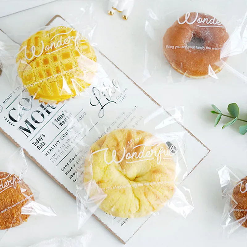 100 шт. прозрачные пакеты для хлеба с надписью