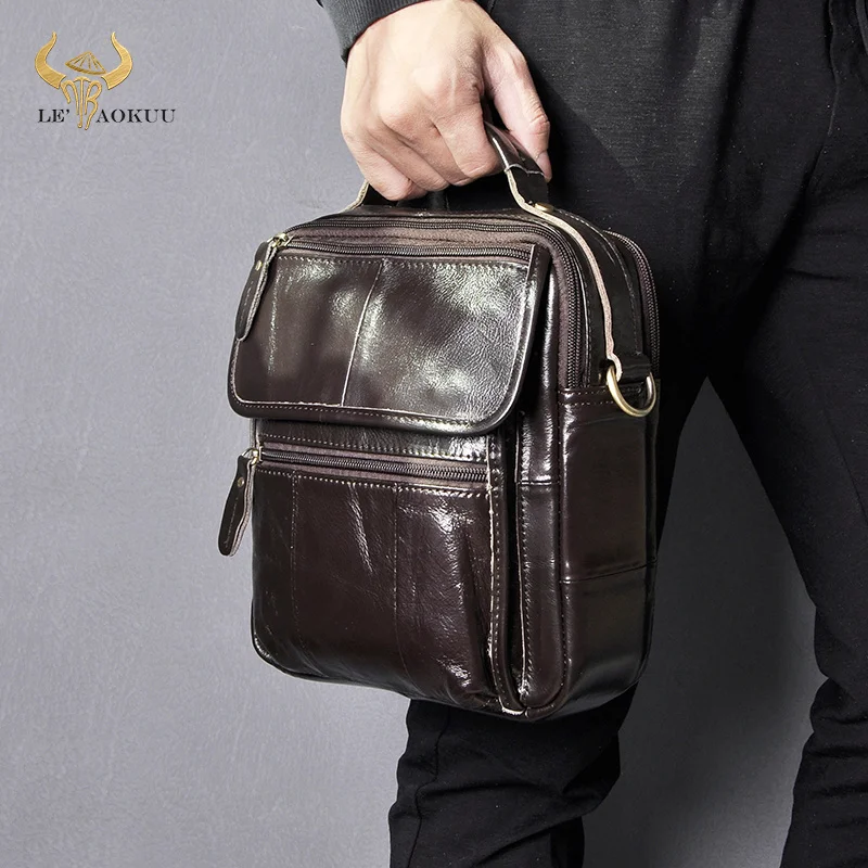 

Genuine Original Leather Male Casual Shoulder Messenger bag Cowhide Fashion Cross-body Bag 9" Pad Tote Mochila Satchel bag 038-c