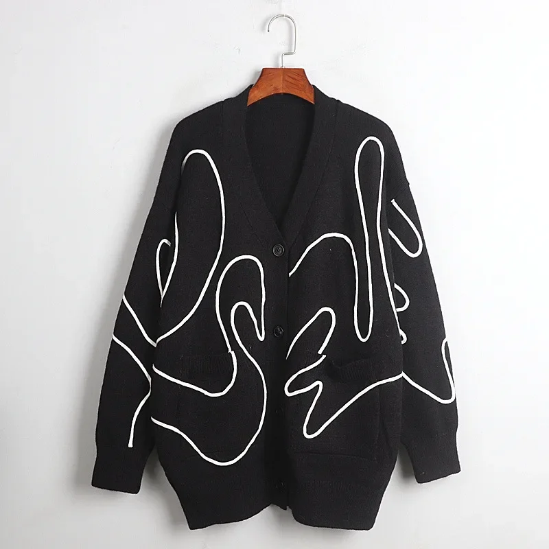 

Cartoon Swan V-Neck Cardigan Autumn and Winter Outerwear Women's Casual Large Slouchy Knitwear Wholesale