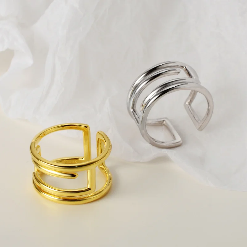 

brand genuine Luxury real jewels J1025 Light Breeze Minimalist S925 Sterling Silver Geometric Line Index Finger Open Hand Cut Ou