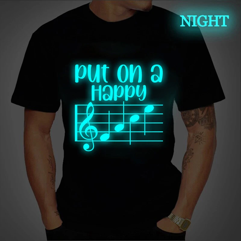 

Musical Note Print T Shirt for Men Clothes Put on A Happy Luminous Male T-shirts Oversized Black T-shirts Tops Hombre Aesthetic