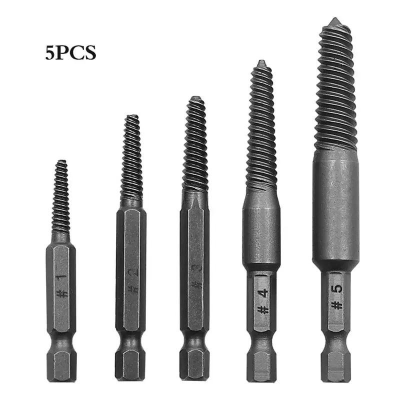 

5PCS Screw Extractor Center Drill Bits Guide Set Broken Damaged Bolt Remover Hex Shank And Spanner For Broken Hand Tool