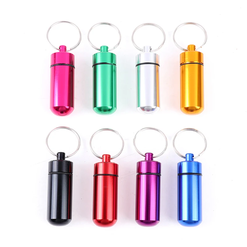 

Keyring Tablets Medicine Container Pill Box Aluminium Key Chain Drug Holder