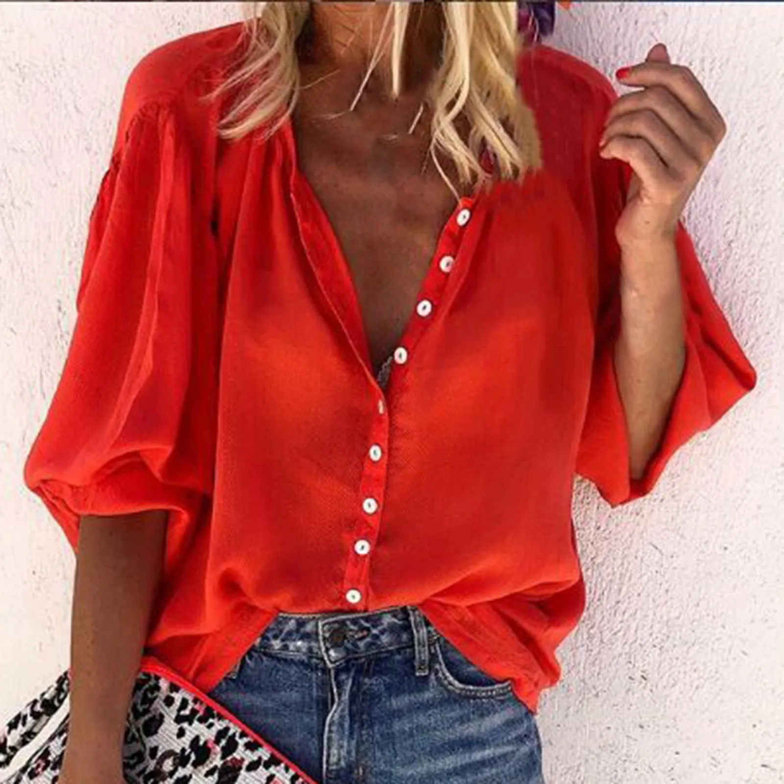 Shirts For Women Casual Three Quarter Sleeve Harajuku Fashion Ladies Tops Button Up Shirt Blouses Et Chemises Blouse - купить по