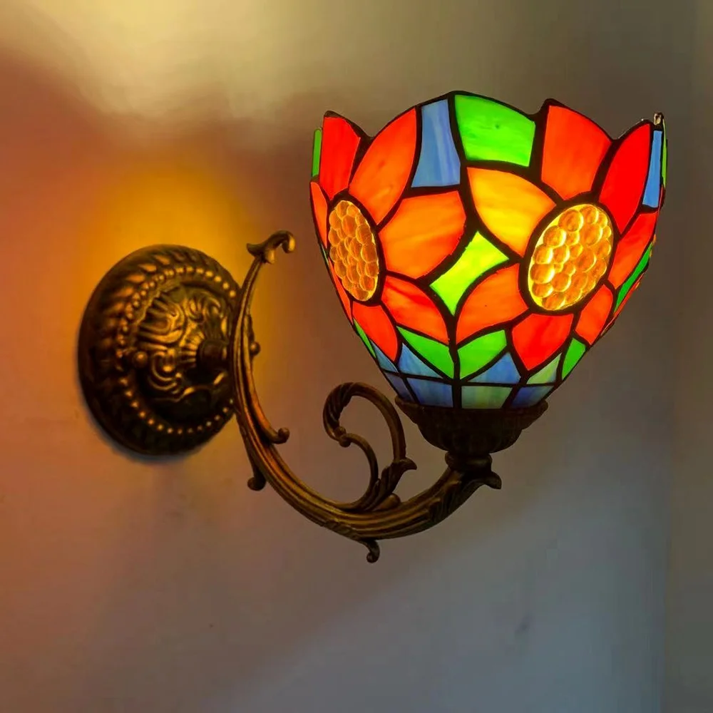 

LongHuiJing Tiffany Sunflower Stained Glass Lampshade Wall Sconce Lamp Tiffany Indoors Wall Light