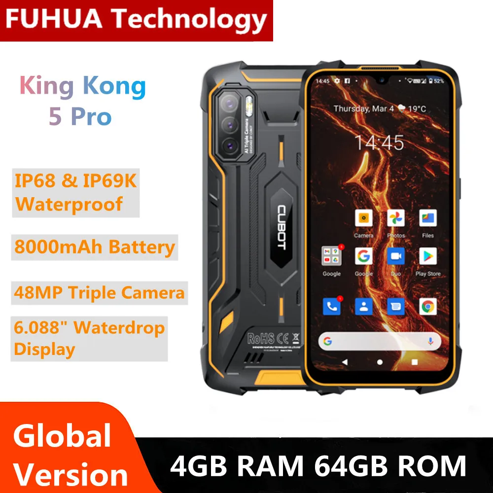 

Cubot KingKong 5 Pro Rugged Smartphone 4G 64GB IP68/IP69K Cellphone 8000mAh 48MP Triple Camera Android 11 NFC Mobile Phone