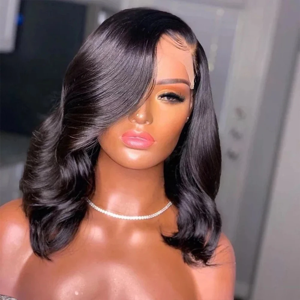 Body Wave Short Bob Human Hair Wigs Pre Plucked 200 Density Malaysian Virgin 13x6 Lace Frontal Wigs Women 13x1 T Middle Part Wig