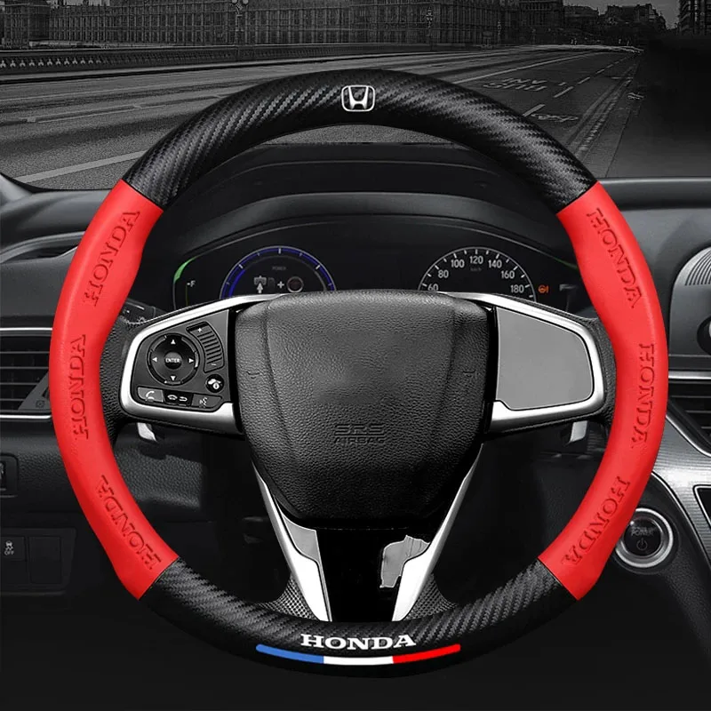 

Car Steering Wheel Cover For Honda Civic 8th 10th Gen Accord Crv Hrv City Hybrid Odyssey Car Logo Embossing Carbon Fiber Leather