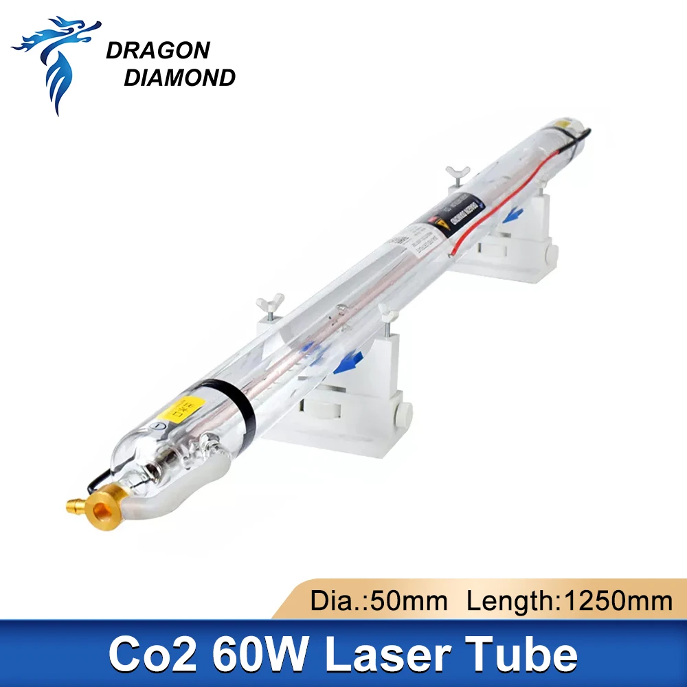 DRAGON DIAMOND 60W CO2 Laser Tube Length 1250mm Dia.55mm Metal Head Glass Pipe For CO2 Laser Machine