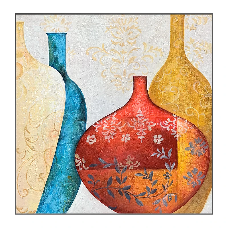 

Hand-painted oil painting vases light luxury wall decoration aesthetics thick texture abstract still life American style
