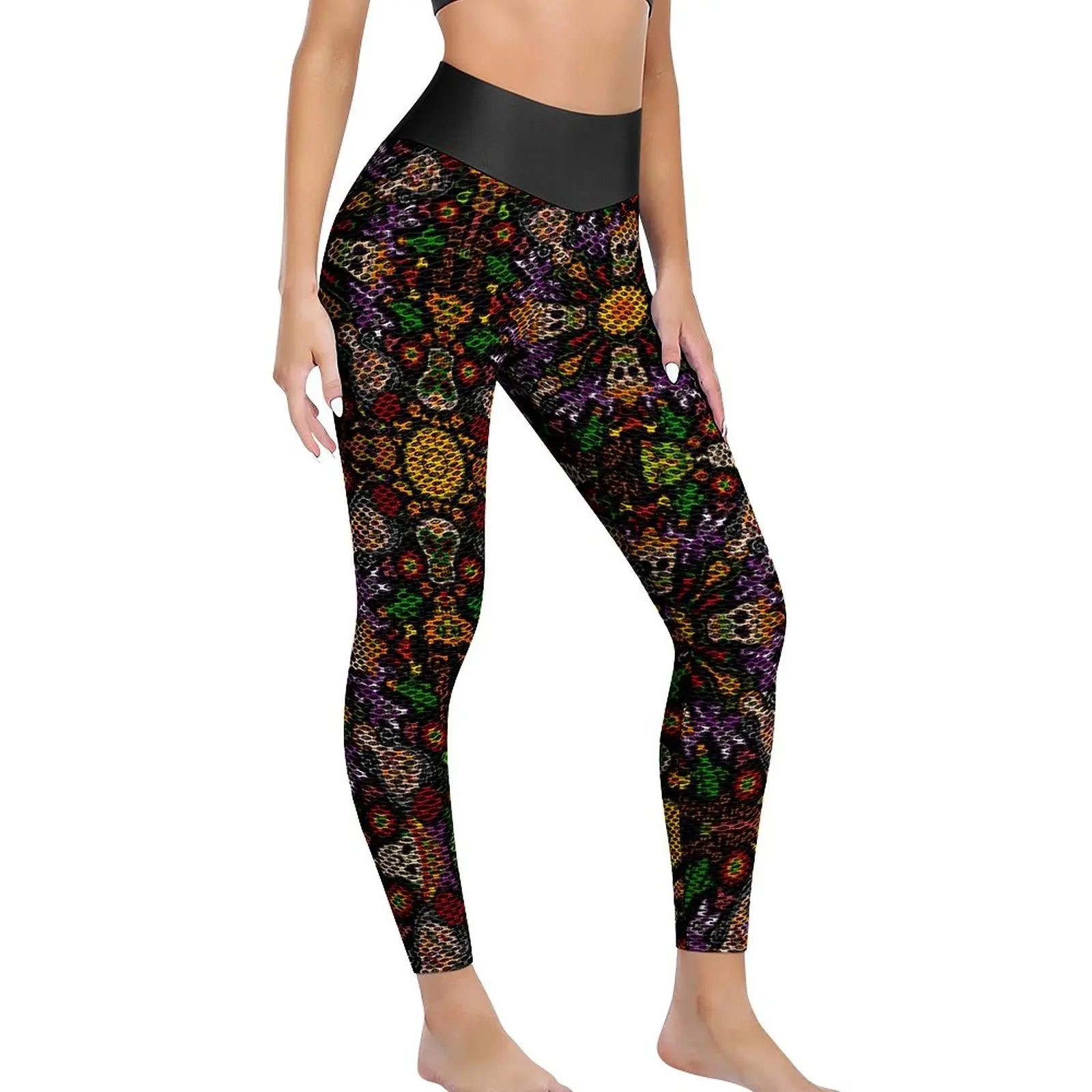 

Abstract Mandala Print Yoga Pants Sexy Mexican Style Graphic Leggings High Waist Workout Leggins Retro Stretchy Sports Tights