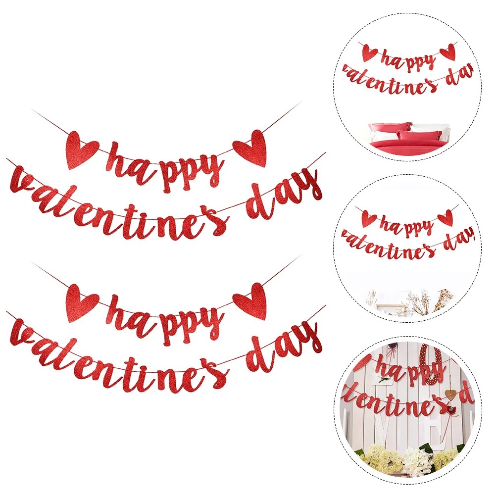 

2 Sets Valentine Banner Pretty Funny Valentine's Day Banner Decor Banner Valentine's Day Pulling Flag